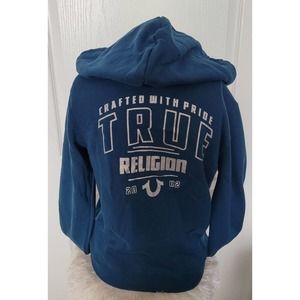 New Authentic True Religion Women's Zip Hoodie Bling Size Medium Blue